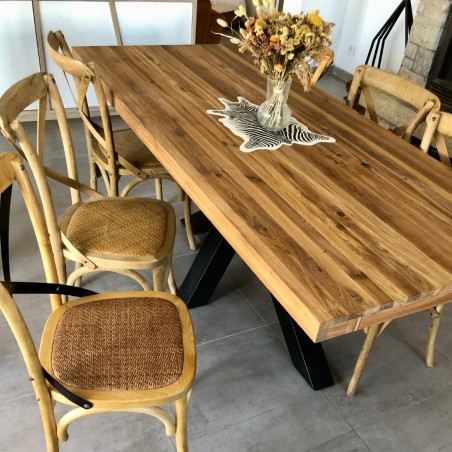 Table à manger en chêne massif et acier - 2x0,90m
