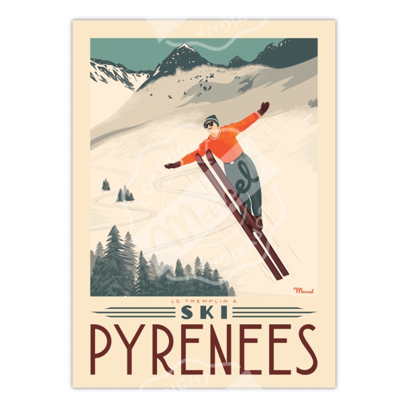 Affiche Le Saut à Ski Pyrénées - Marcel Travel Posters