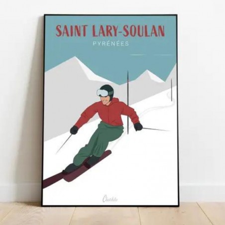 Affiche Skieur Saint Lary Soulan - Clotilde C. Créations