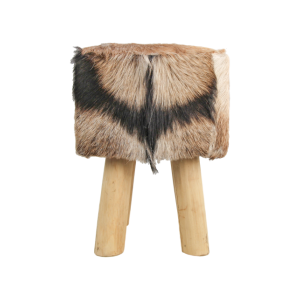 Tabouret carré en peau de chèvre - Assorti/Naturel - Peau de chèvre/Teck HSM Collection