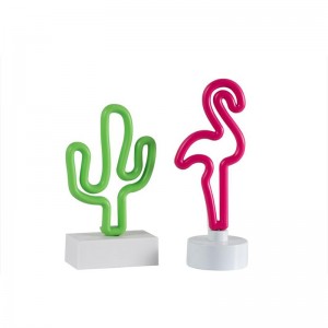 Lampe led neon sur pied flamant rose + cactus plastique j-line - rose / vert J-Line
